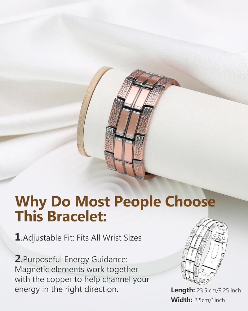 Feraco Copper Bracelet for Men 3X Strength,Magnetic Therapy Bracelet Copper Jewelry with Powerful 3800 Gauss Magnets - Image 3